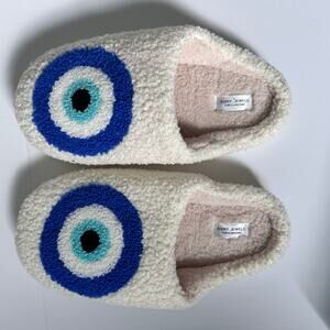 Evry Jewels Evil Eye Sherpa Slippers Cream Blue – Size 42-43